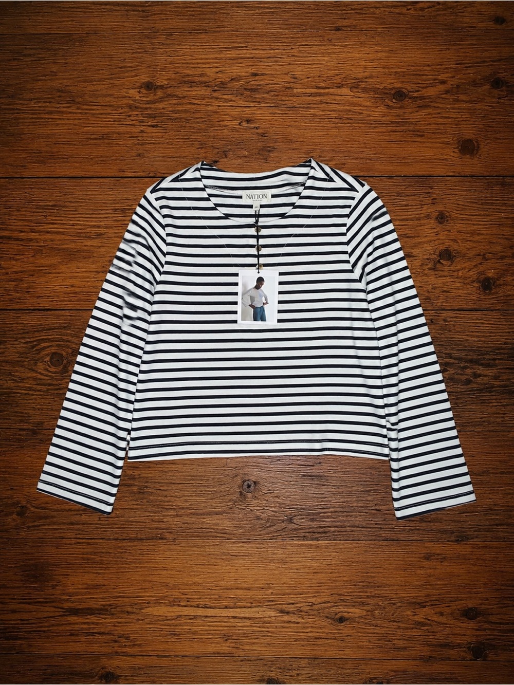 Nation LTD Striped Button Detail Long Sleeve Top NWT Sz L